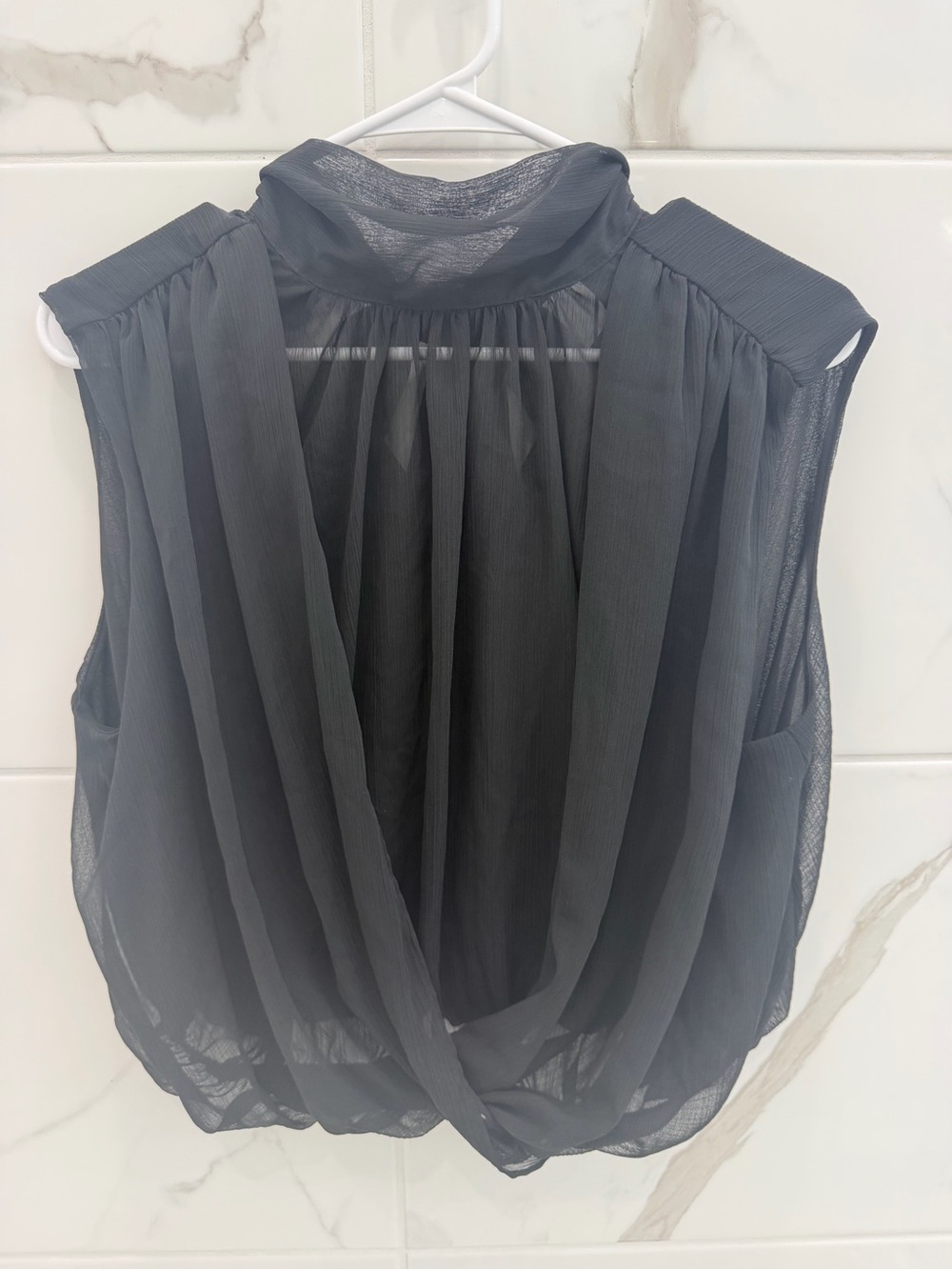 Zara Black Sheer Draped Halter Camisole